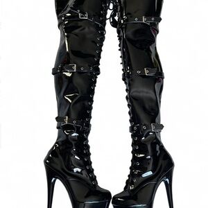 Black Patent Leather Thigh-High Boots